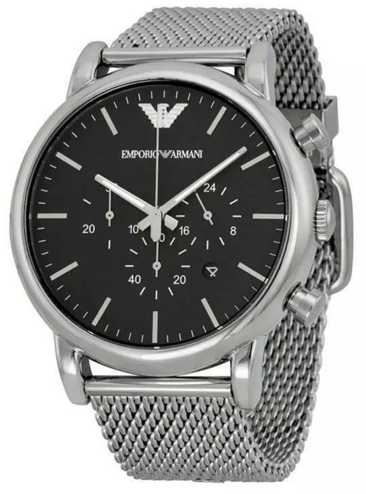 Emporio Armani AR1808 Men's Black dial Silver Mesh Band Quartz Chronograph Watch - Image 6 of 11