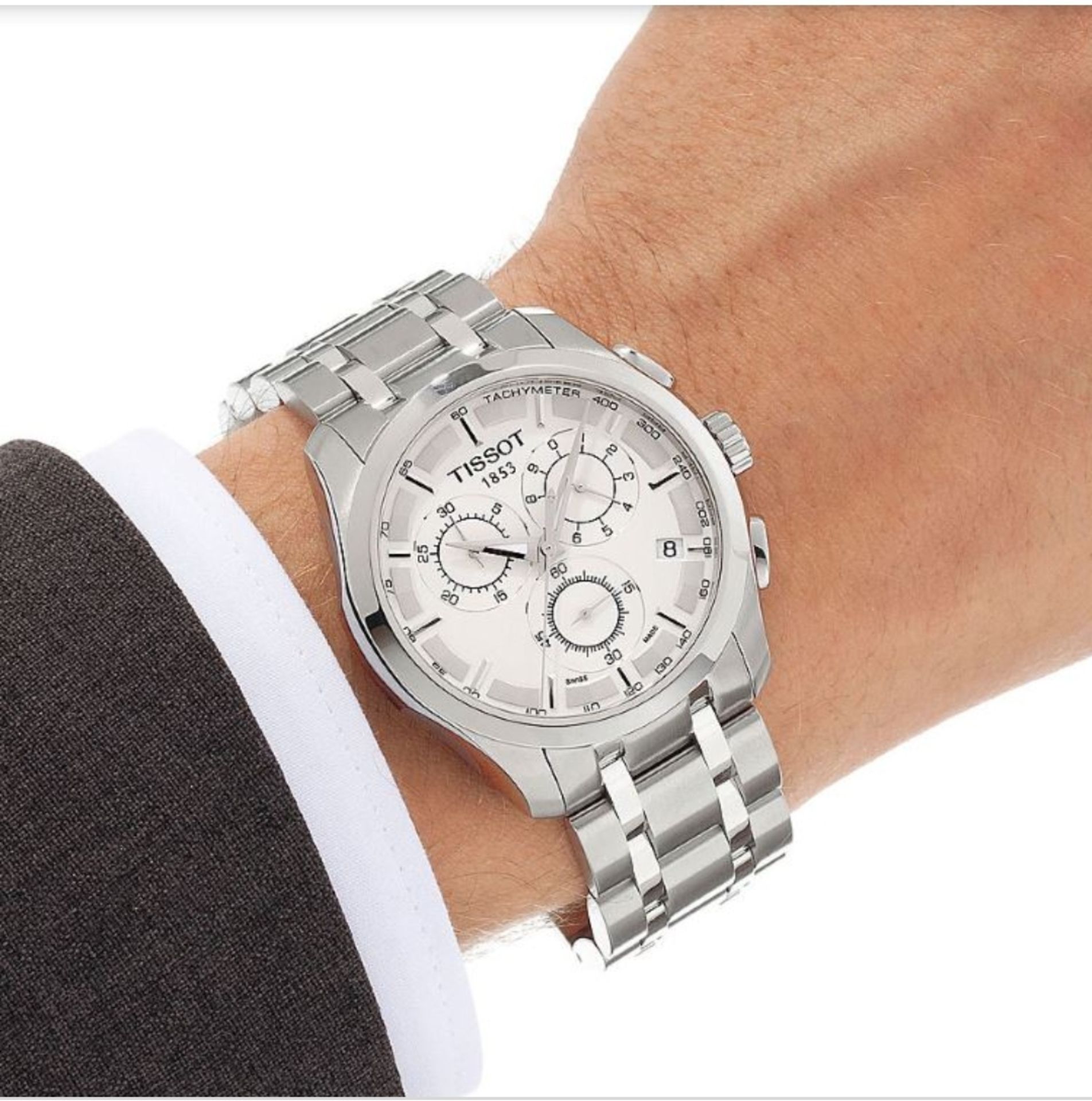 Tissot Men's Couturier 41Mm Steel Bracelet & Case Quartz White Dial Chrono Watch T035.617.11.031.00 - Image 9 of 10