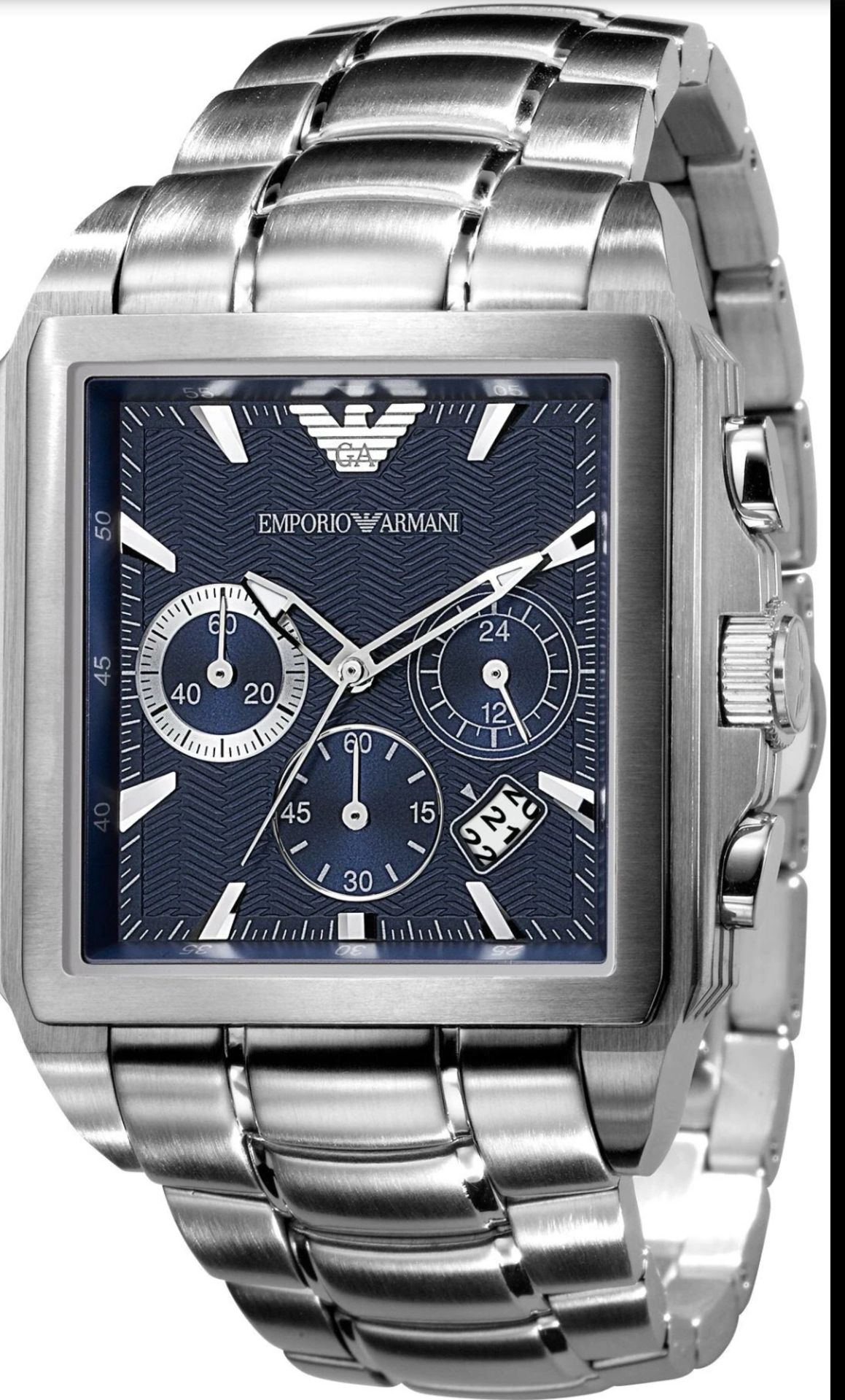 Emporio Armani AR0660 Men's Square Dial Silver Stainless Steel Bracelet Chronograph Watch