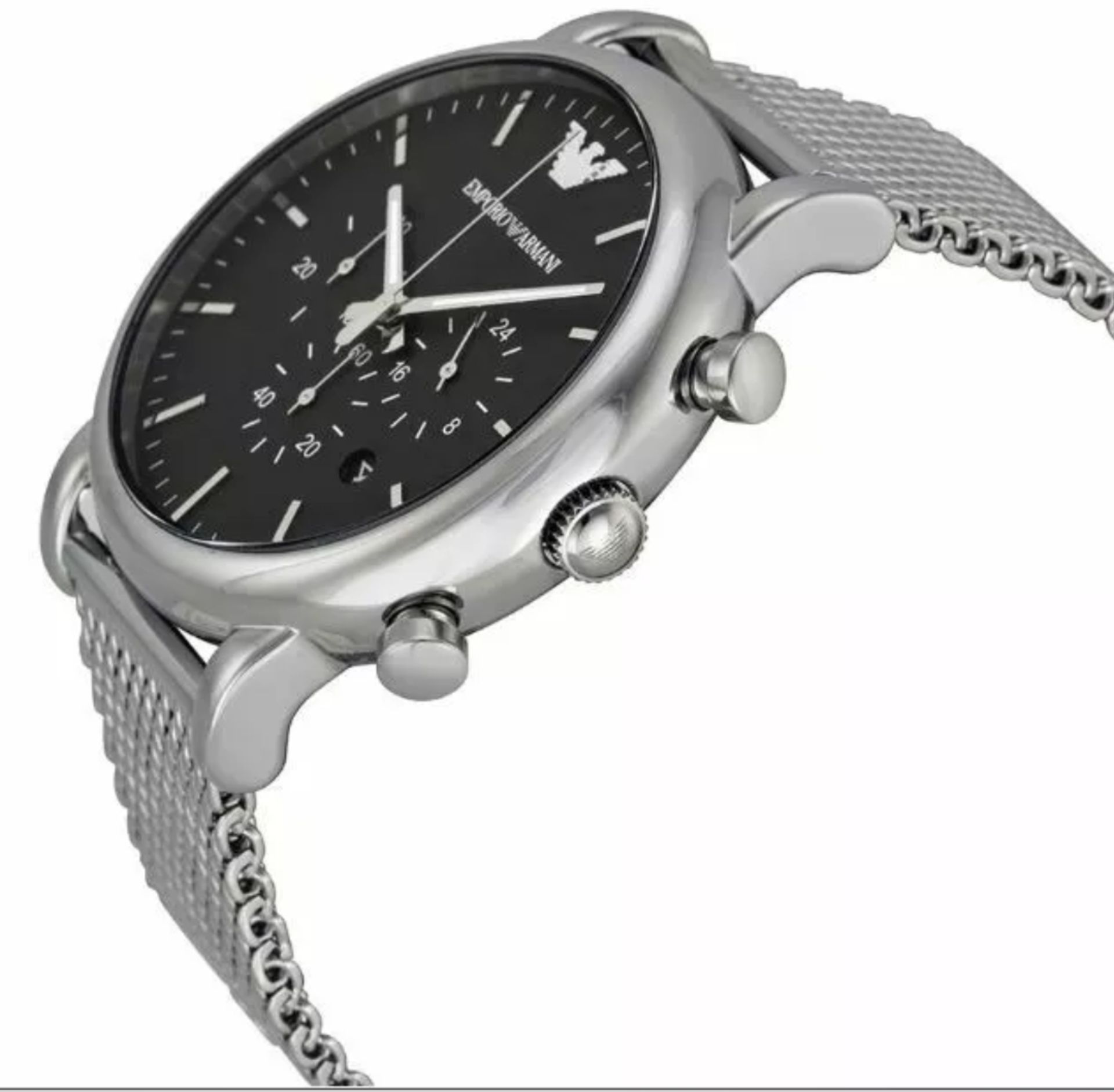 Emporio Armani AR1808 Men's Black dial Silver Mesh Band Quartz Chronograph Watch - Image 5 of 11