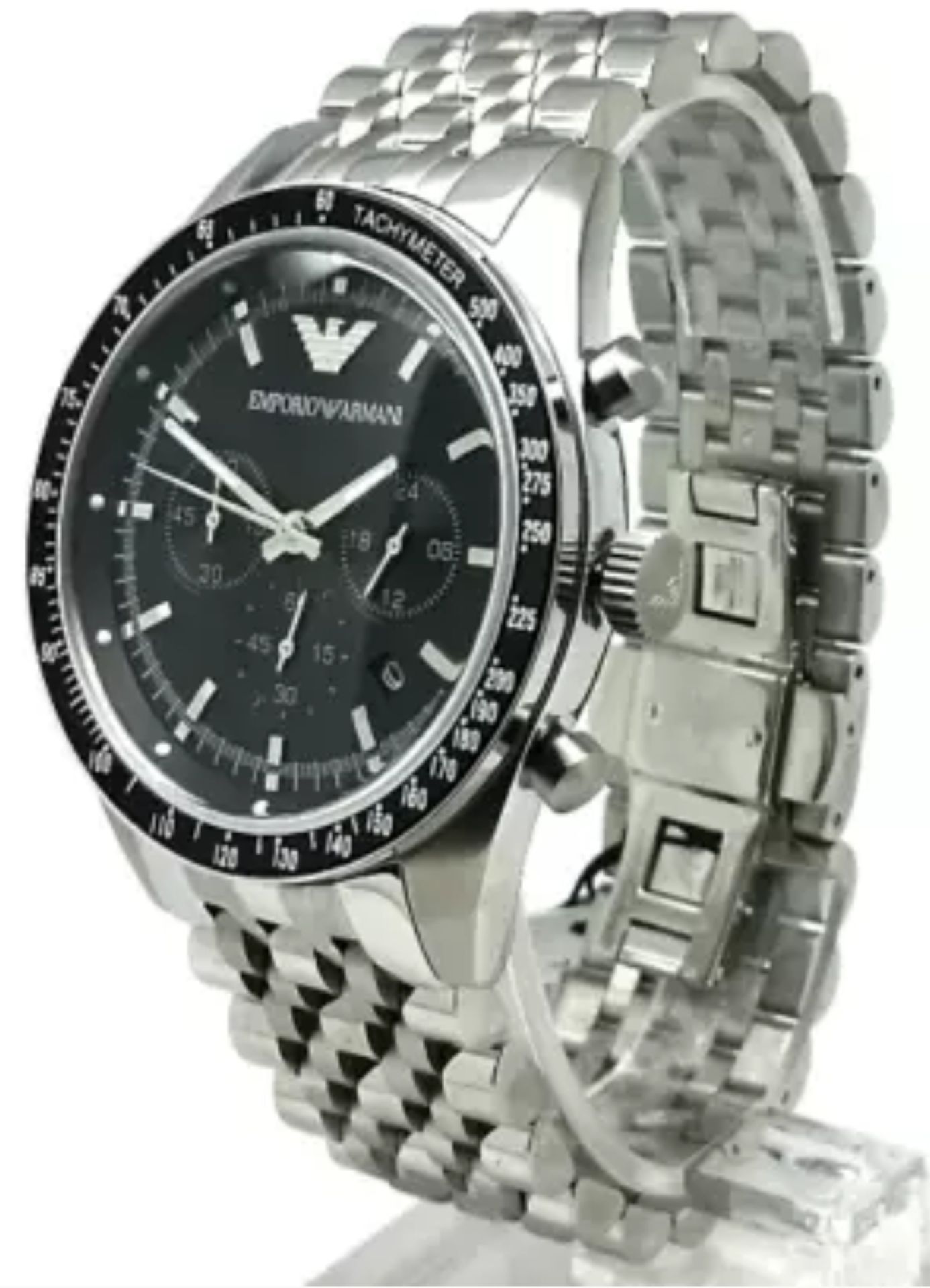Emporio Armani AR5988 Men's Tazio Black Dial Silver Bracelet Chronograph Watch - Image 2 of 10