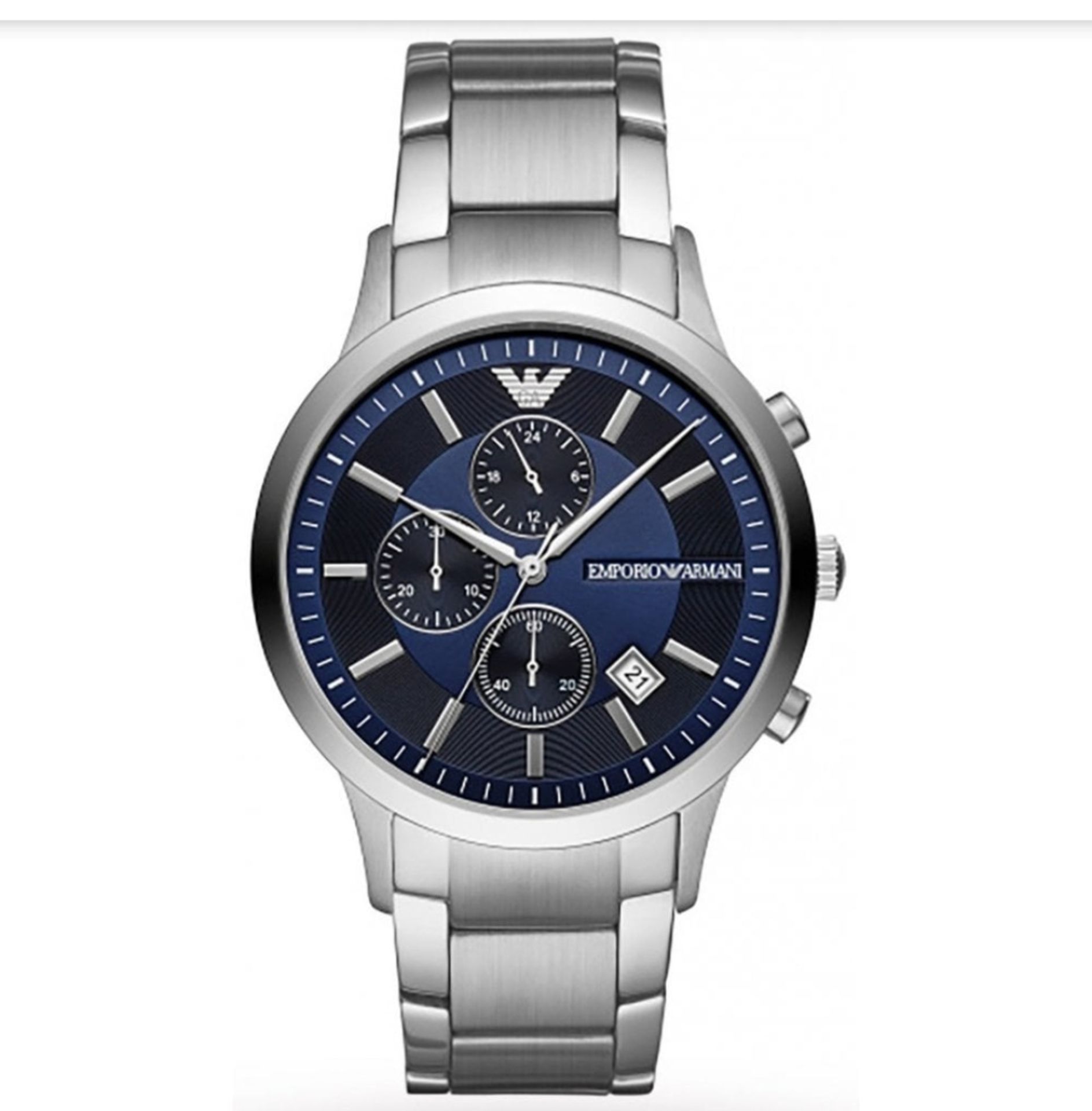 Emporio Armani AR11164 Men's Blue Dial Silver Bracelet Chronograph Watch