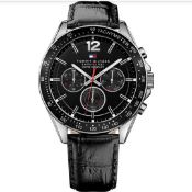 Tommy Hilfiger 1791117 Men's Black Dial Black Leather Watch