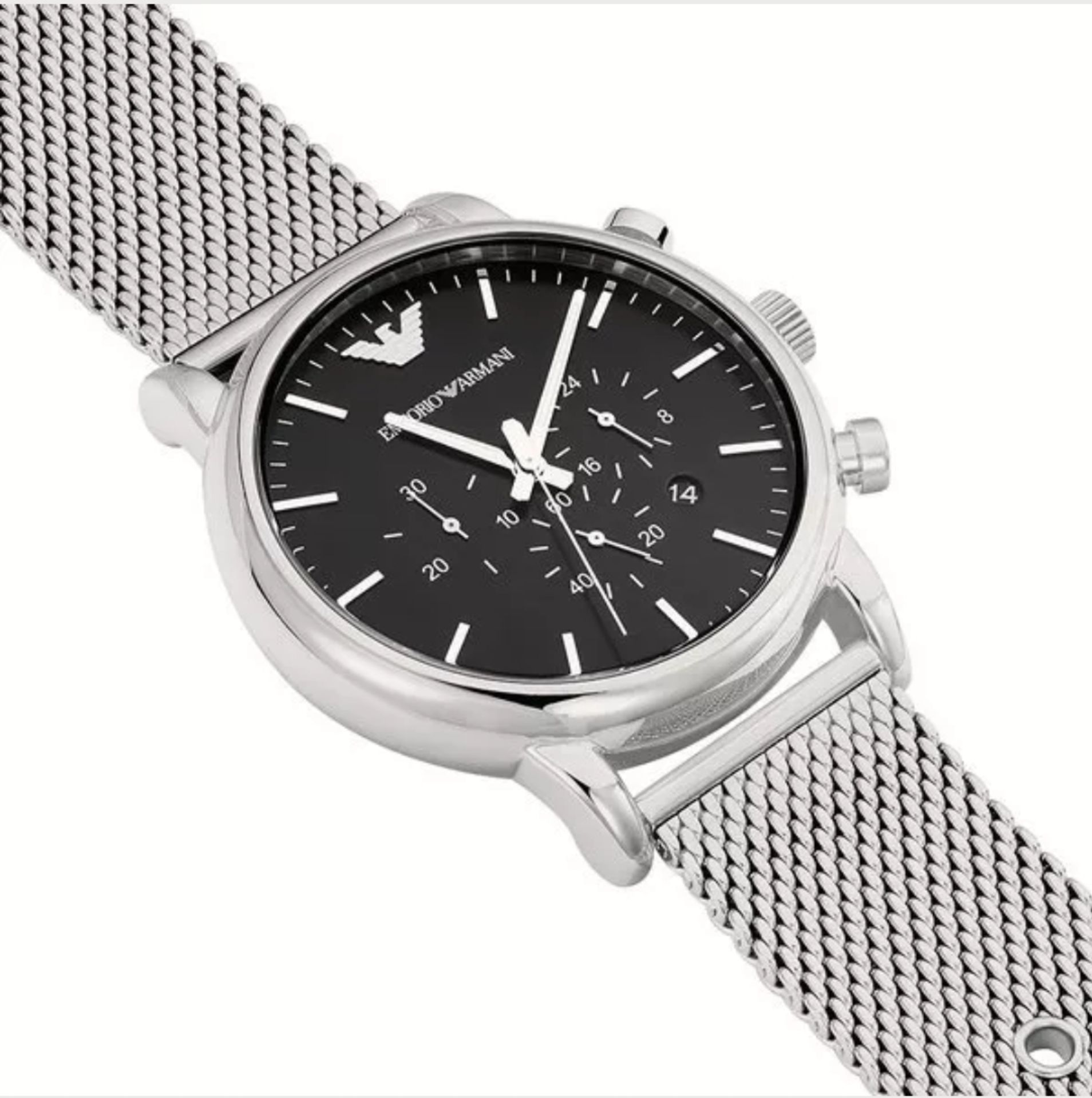 Emporio Armani AR1808 Men's Black dial Silver Mesh Band Quartz Chronograph Watch - Image 10 of 11