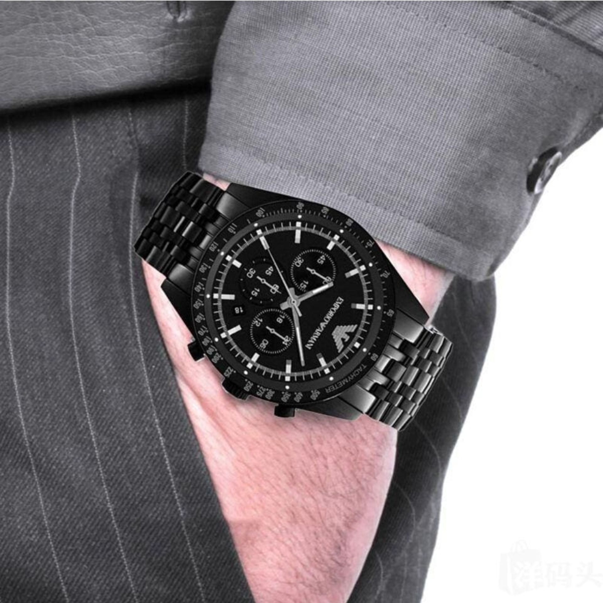 Emporio Armani AR5989 Men's Tazio Black Stainless Steel Bracelet Chronograph Watch - Image 4 of 5