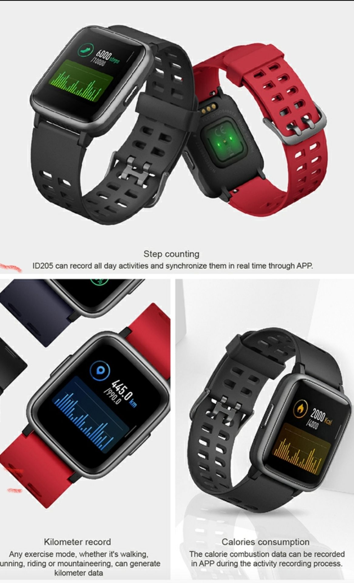 Brand New Unisex Fitness Tracker Watch ID205 Red Strap - Image 30 of 34