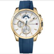 NEW TOMMY HILFIGER DECKER BLUE SILICONE STRAP 1791353 MEN'S CHRONOGRAPH WATCH