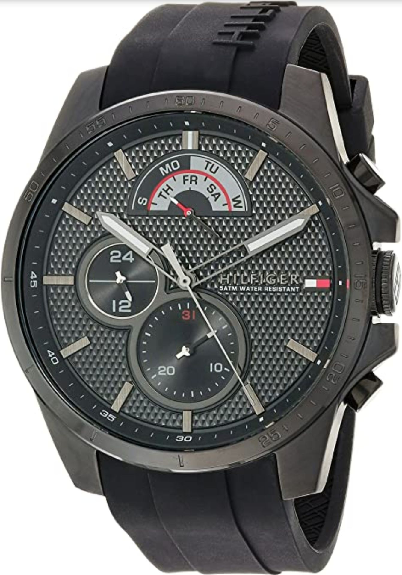 TOMMY HILFIGER 1791352 MEN'S DECKER BLACK SILICONE STRAP SPORTS WATCH - Image 4 of 7