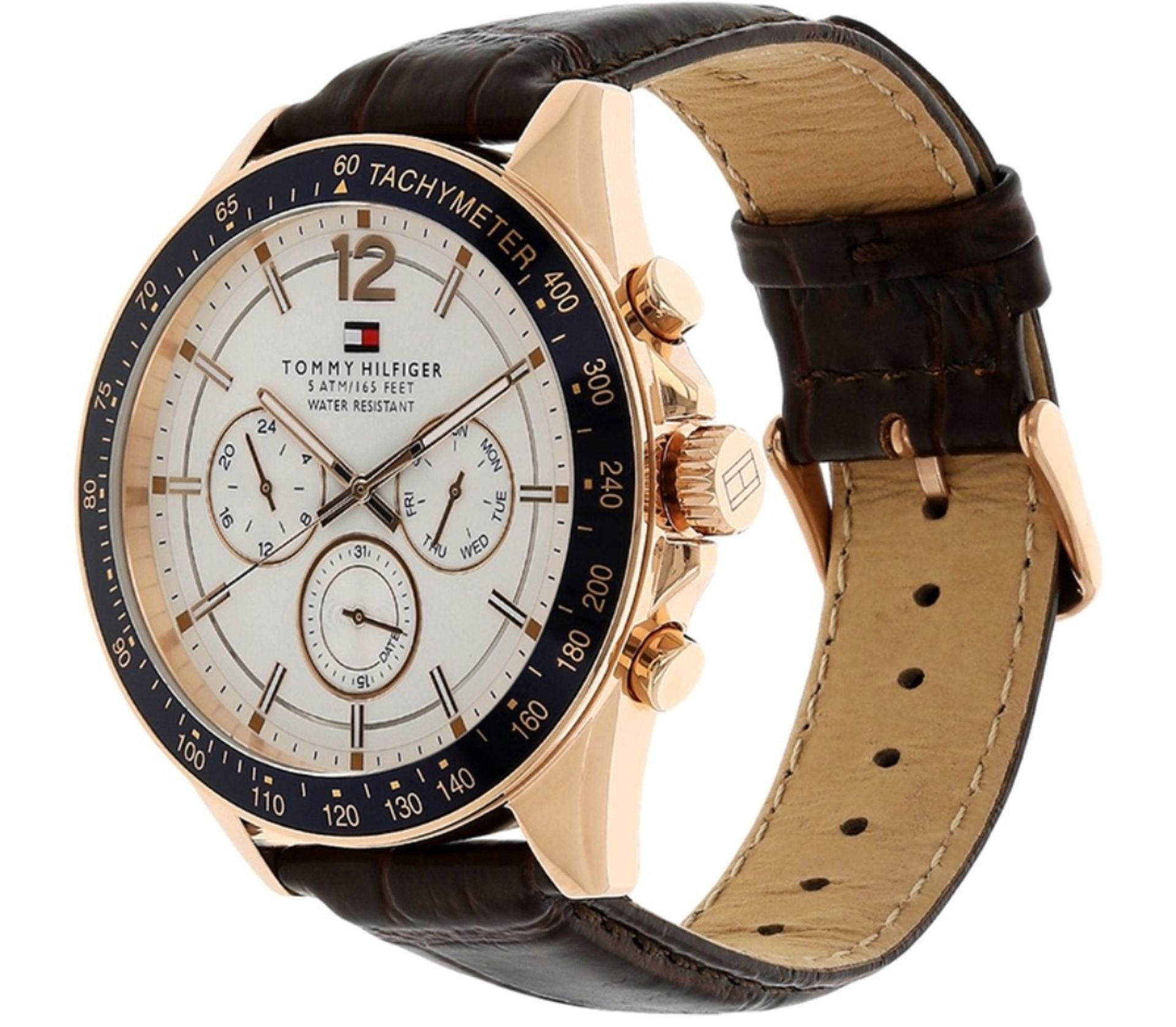 Men's Tommy Hilfiger Brown Leather Strap Chronograph Watch 1791118 - Image 5 of 7