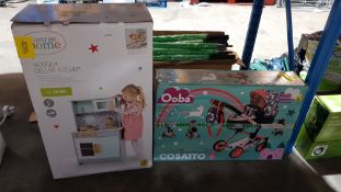 (R2K) Toys. 2 Items. 1 X Wooden Deluxe Kitchen & 1 X Oobas Cosatto Dolls Pram