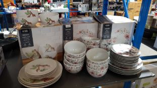 (R2L) Kitchen. 1 X 11 Piece Porcelain Giraffe Print Dinner Set. & 1 X 28 :piece Porcelain Floral Di