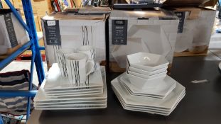 (R2I) Kitchen. 2 Items. 1 X 11 Piece Porcelain Modern Dinner Set. & 1 X 11 Piece Porcelain Hexag