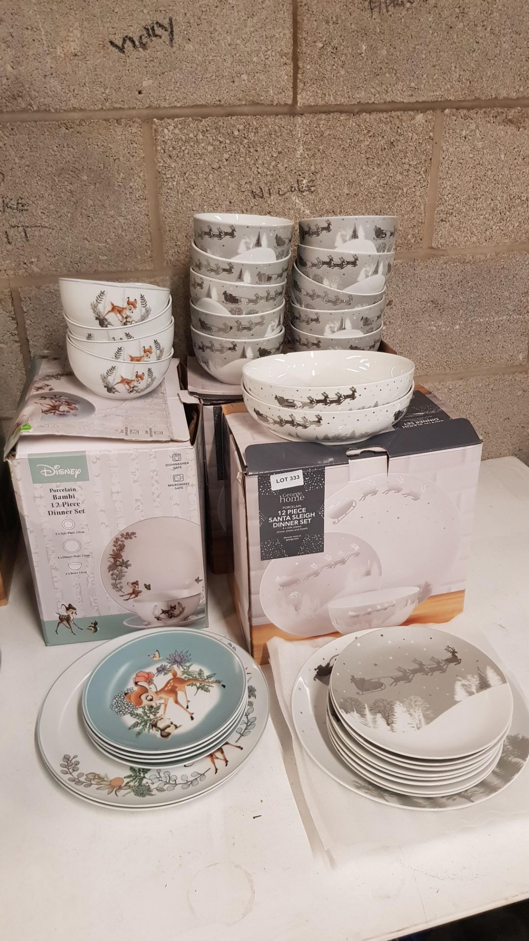 (R14I) Household. 1 X 23 Piece Porcelain Santa Sleigh Dinner Set. & 1 X 10 Piece Porcelain Disney