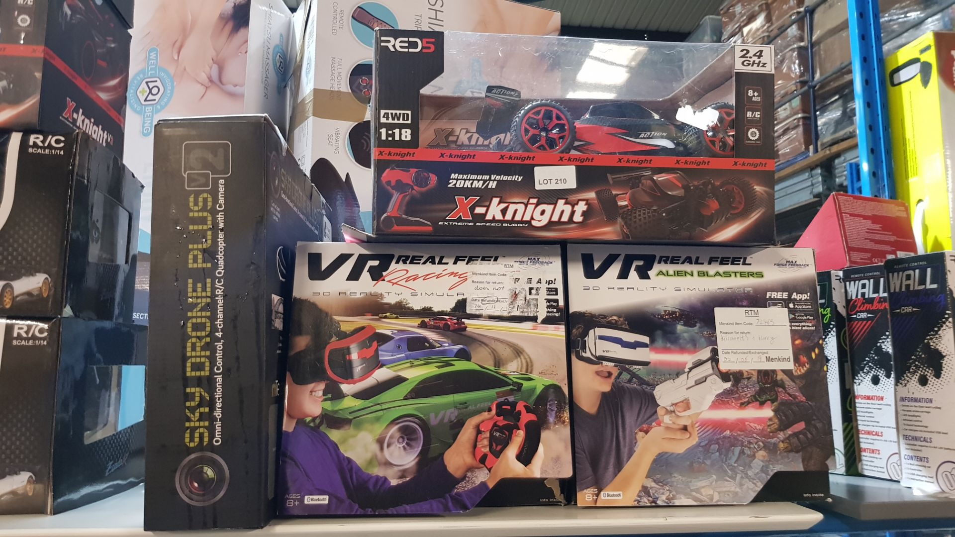 (R1B) Toys. 4 Items. 1 X MTech Sky Drone Plus, 1 X Red5 X Knight Extreme Speed Buggy. 1 X VR Real