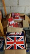 (R14F) England Merchandise. Contents Of 3 Boxes To Include Union Jack Bunting Packs. 5Ft x 3ft