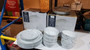 (R15C) Household. 22 Piece Porcelain Marble Effect Dinner Set