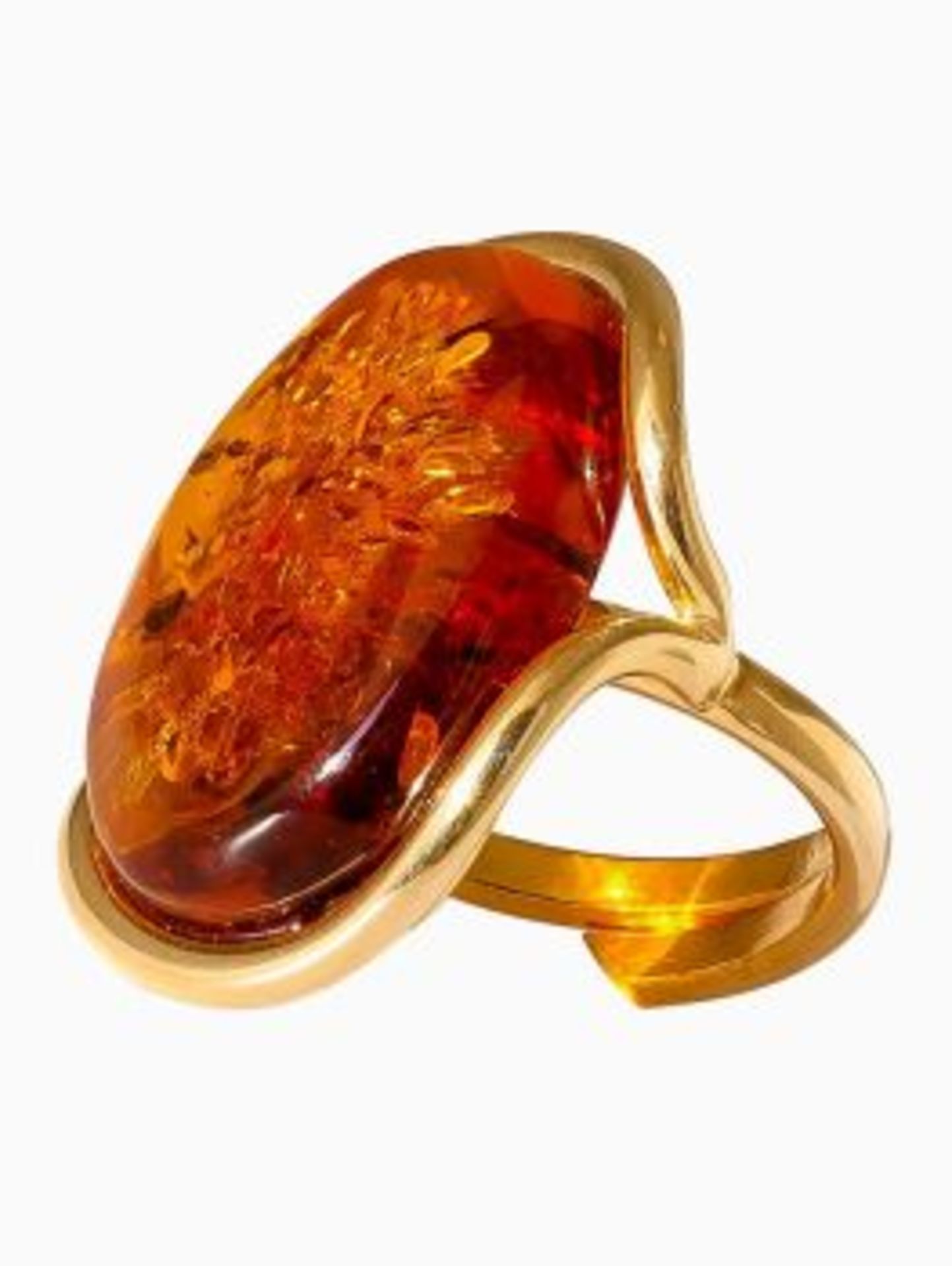 Be-Jewelled Oval Baltic Amber Adjustable Ring, Gold/Cognac