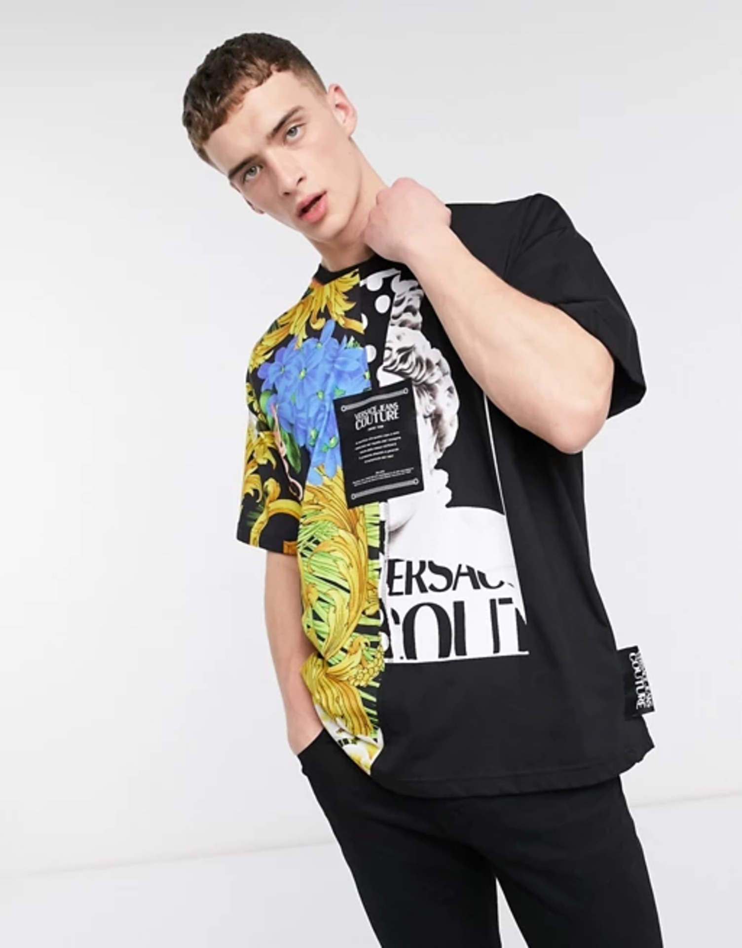 Versace Jeans Couture split design jungle t-shirt in black / Black / M / Qty 1