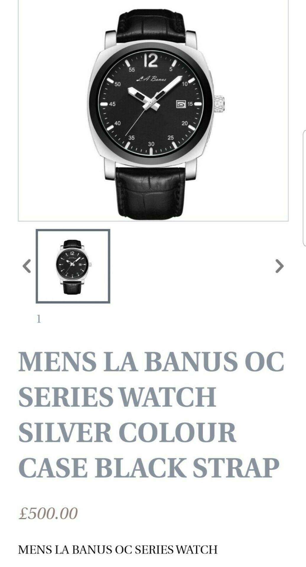 La Banus Oc Series Watch Silver Colour Case Black Strap - Image 2 of 3