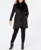 Calvin Klein Plus Size Faux-Fur-Collar Belted Coat Colour Black Size Xxl