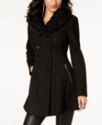 Guess Faux-Fur-Collar Skirted Coat Uk 6 Colour Black Rrp £154