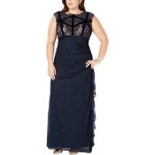 Betsy & Adam Womens Plus Lace Velvet Trim Evening Dress Uk 20W Colour Navy Rrp £172