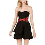 B Darlin Juniors' Embroidered Strapless Fit & Flare Dress Uk S Colour Black/Multi Rrp £66
