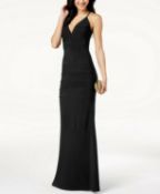 Emerald Sundae Juniors' Lace-Back Banded Plunge Gown - Xl Rrp - £79