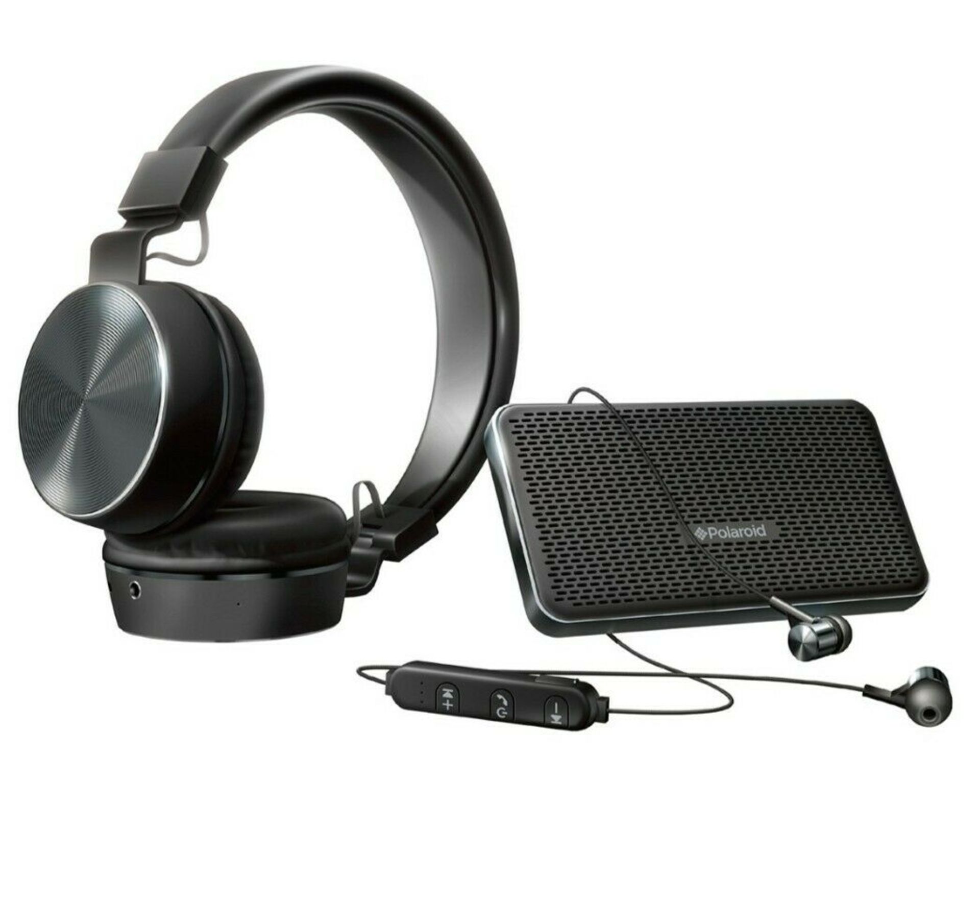 Polaroid Hd Wireless Audio Bundle Portable Speaker Hi Def Headphones & Earbuds Black Rrp £85 - Image 3 of 3