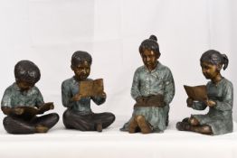 Set of 4 Bronze Reading Children