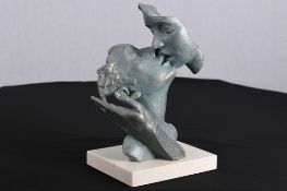 Spanish Sculpture of Kissing Couple on Marble Base