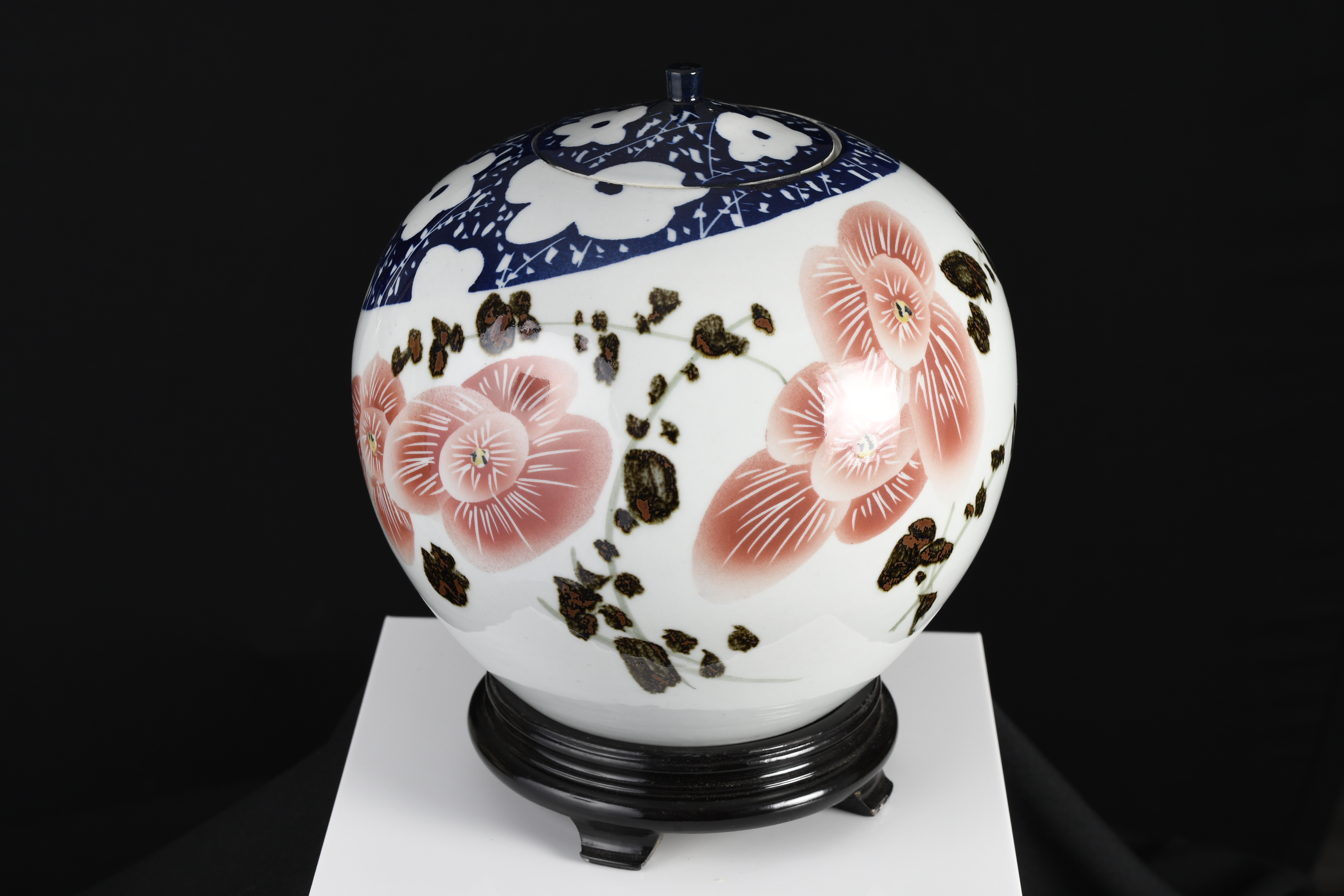 Multicoloured Hand Painted Oriental Porcelain Melon Pot