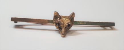 Vintage 9ct (375) Yellow Gold Fox Brooch Pin with Ruby Eyes