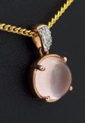 9ct (375) Rose Gold Diamond & Rose Quartz Cabochon Pendant