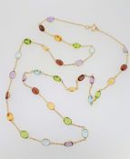 18ct (750) Yellow Gold 26" Multi Precious Stone Necklace (Amethyst/Topaz/Garnet/Citrine/Peridot)