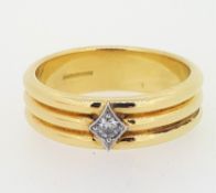 18ct (750) Yellow Gold 0.10ct Diamond Set Triple 'D' Profile Band Ring