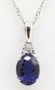 9ct (375) White Gold Diamond & Iolite Pendant on a Twisted Curb Chain
