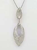 9ct (375) White Gold Diamond Double Marquise Drop Pendant on a Box Chain - 18"