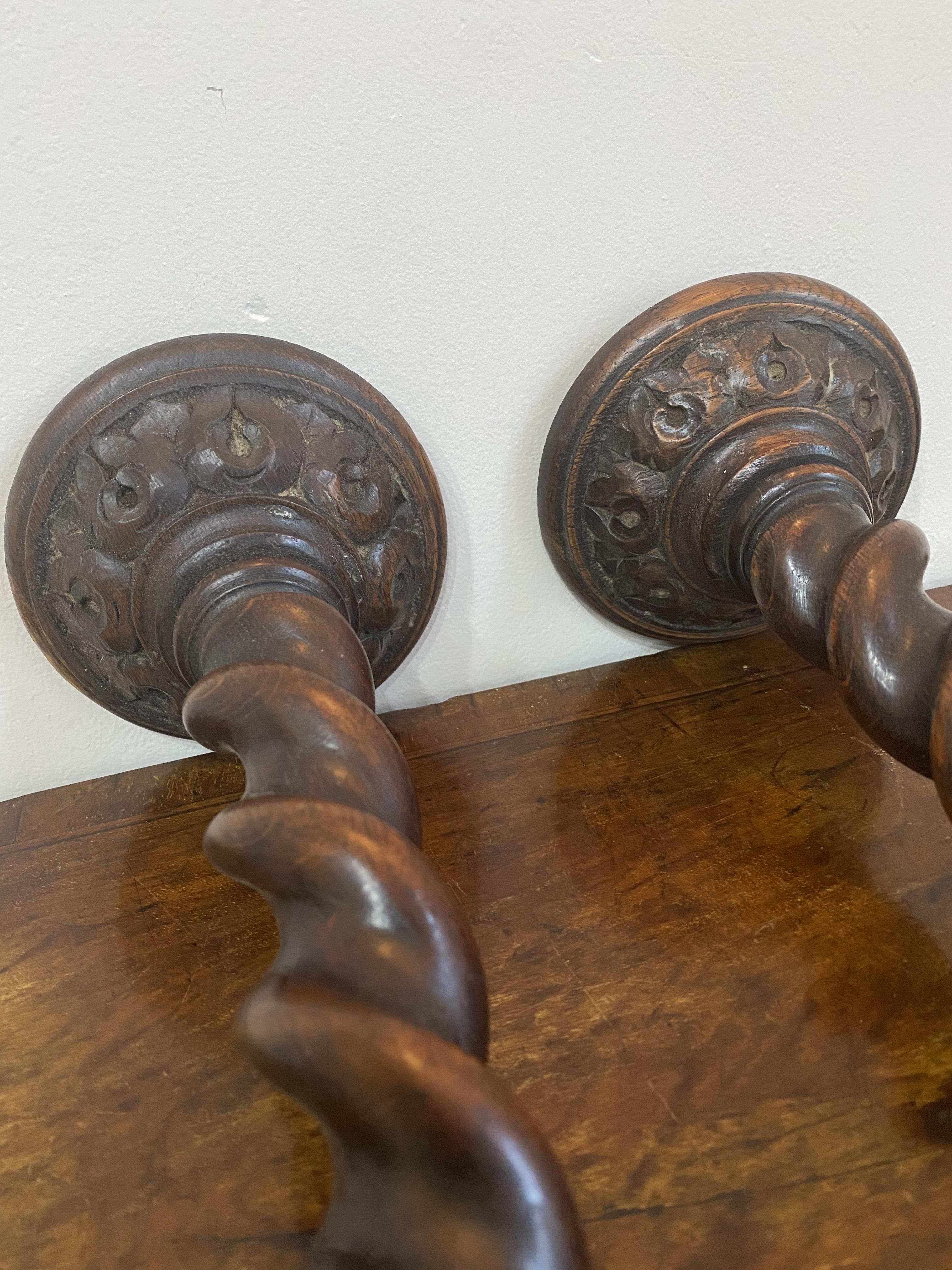 Pair of carved barley twist candlesticks - Image 3 of 6