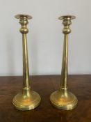 Pair of tall edwardian brass candlesticks measuring 28 x 10cms