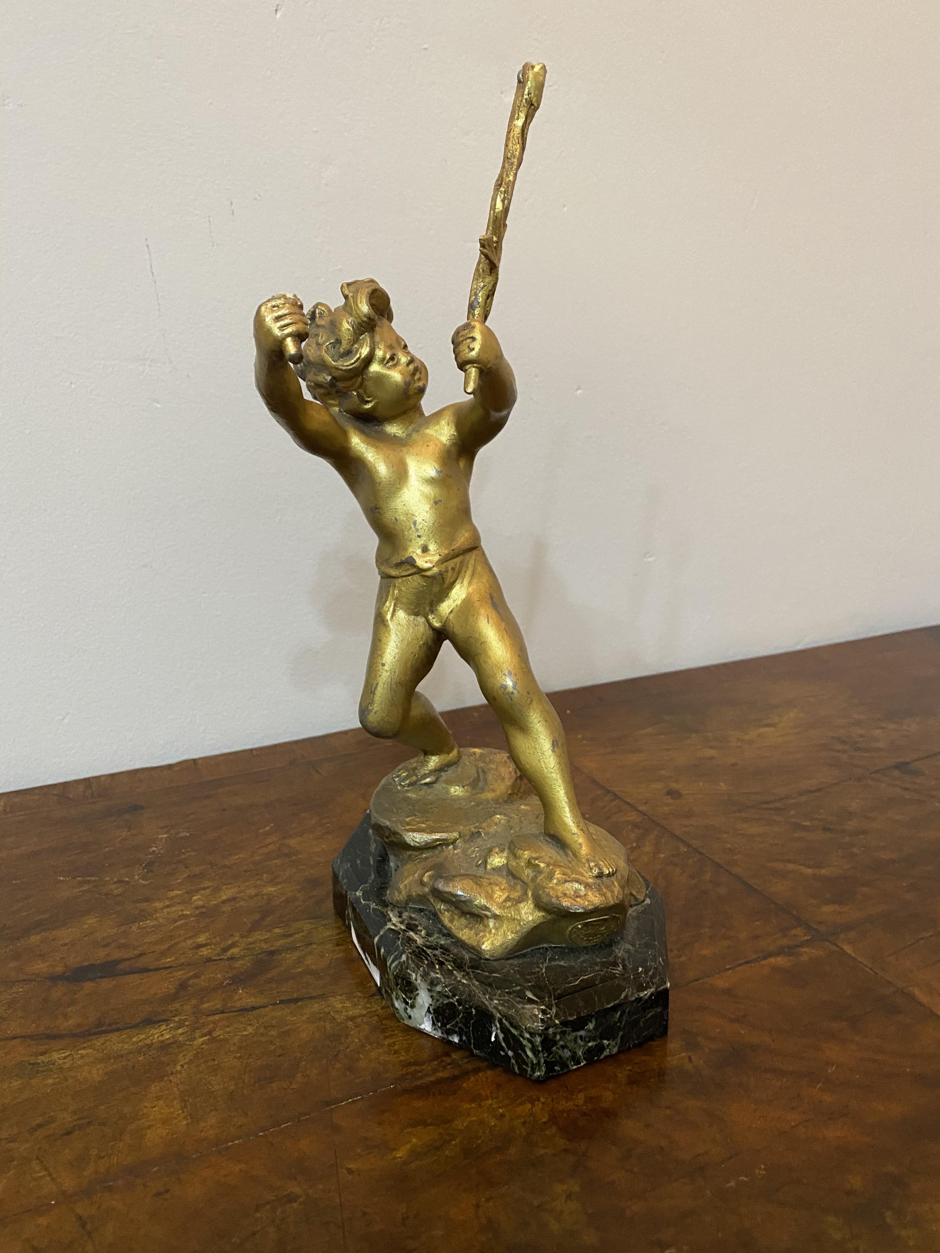 A spelter gold painted cherub on marble base - Image 3 of 6
