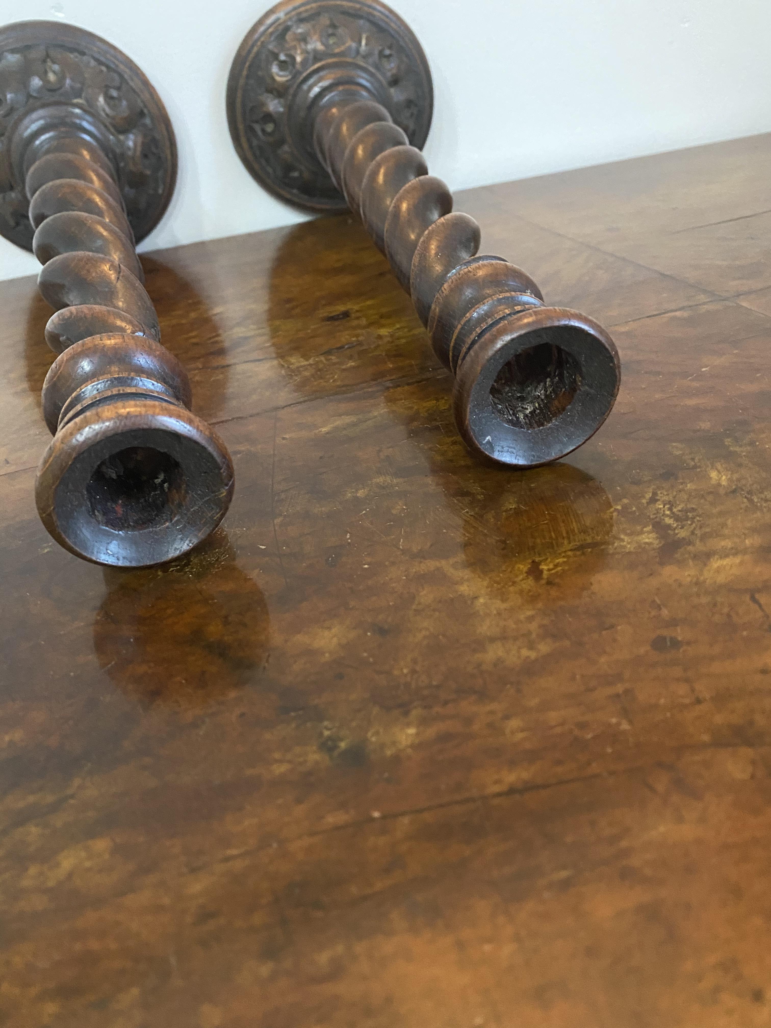Pair of carved barley twist candlesticks - Image 4 of 6