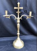 C18th brass candelabra with church cross