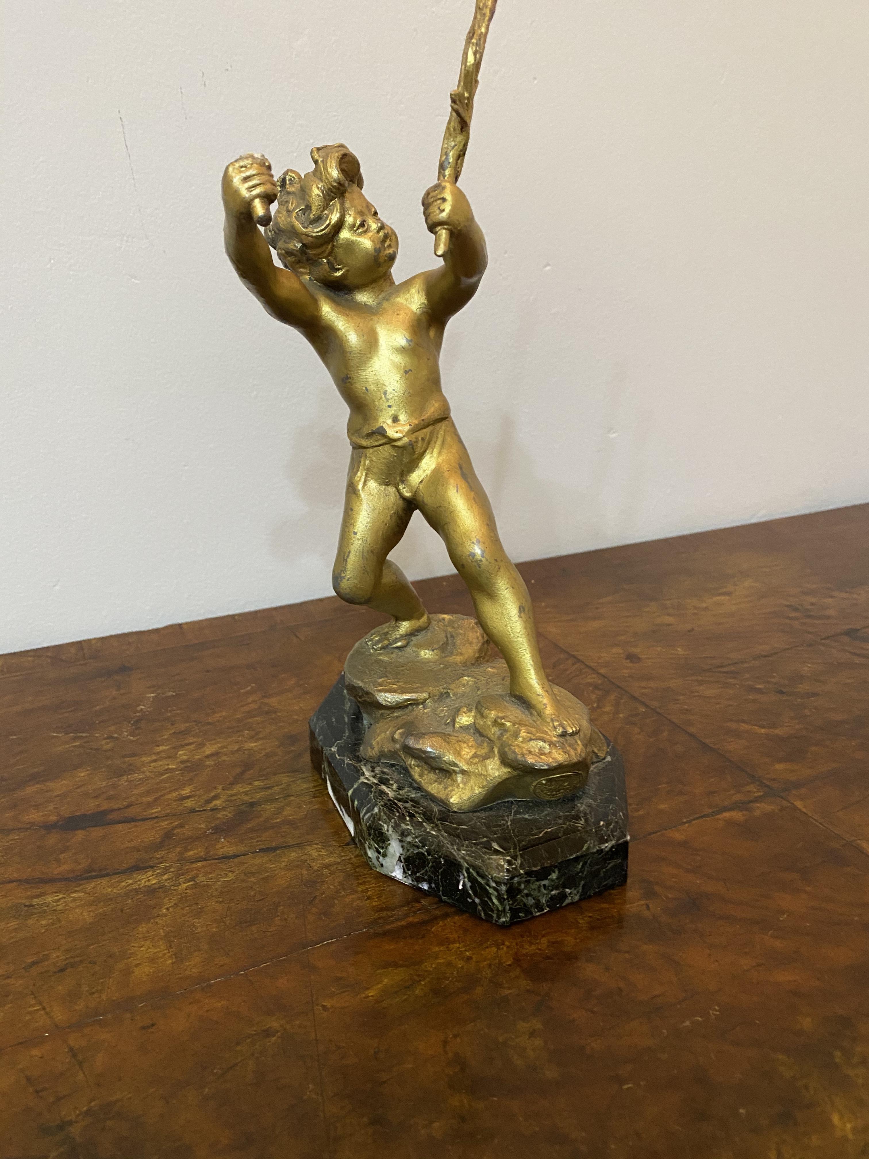 A spelter gold painted cherub on marble base - Image 2 of 6