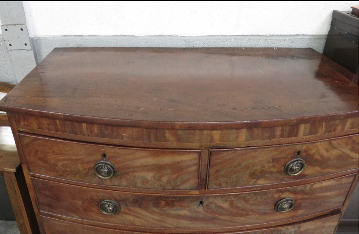A large C19th bow front chest of drawers, of four long and two short drawers, - Image 2 of 5