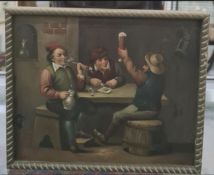 C19th oil painting Copy of Dutch master, drinking scene oil on board