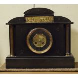 Late 19th Century French black slate cased architectural style mantel clock