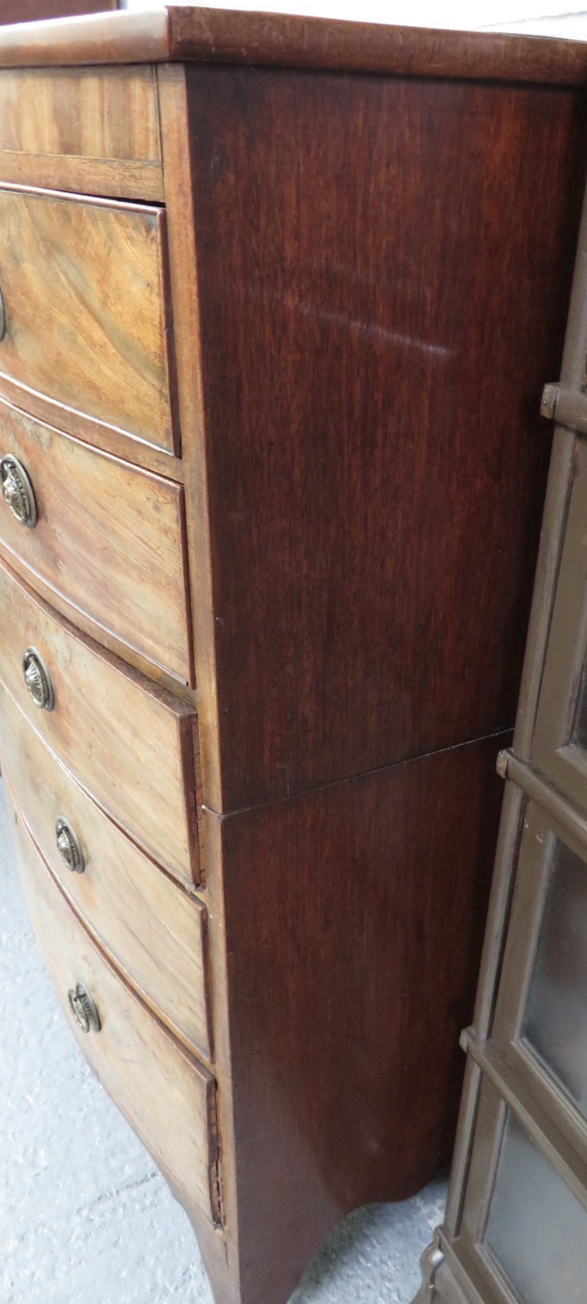 A large C19th bow front chest of drawers, of four long and two short drawers, - Image 5 of 5