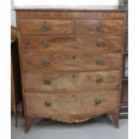 A large C19th bow front chest of drawers, of four long and two short drawers,