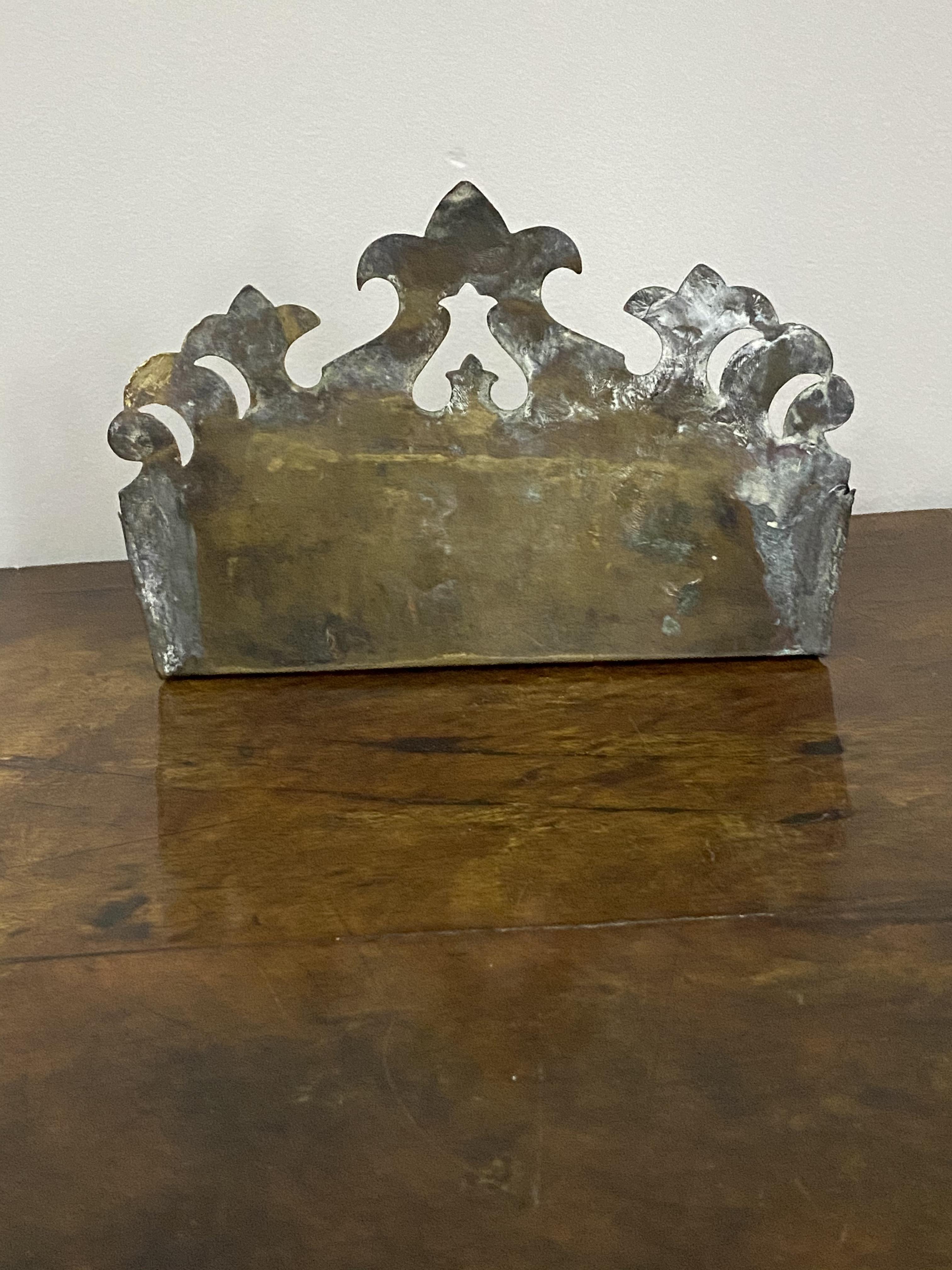 C19th brass fretwork wall mounted candle box - Image 2 of 4